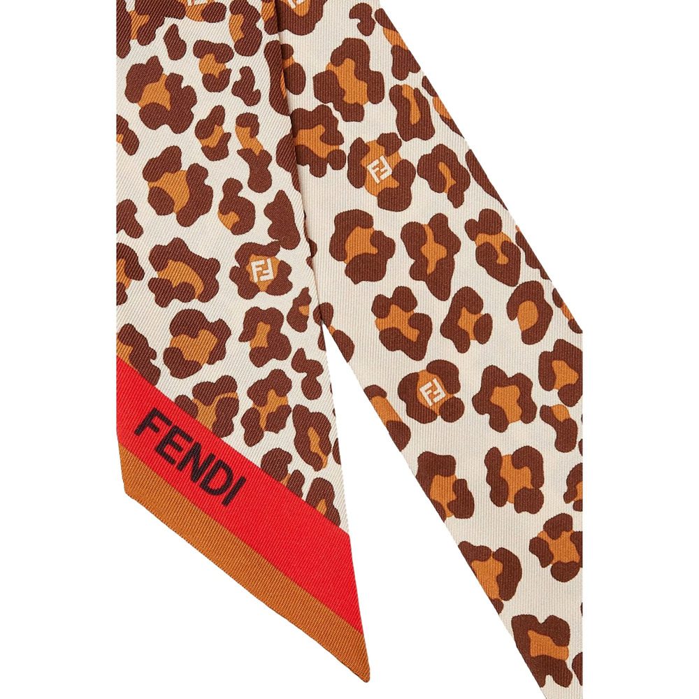Fendi Wrappy Silk Bag Scarf in Leopard Print with Red